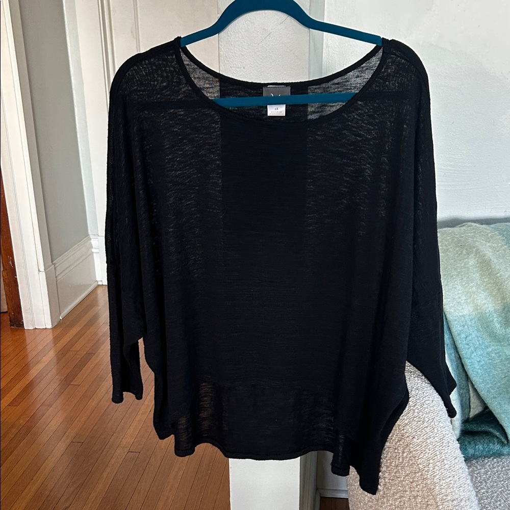 Black Semi-Sheer Hi-lo batwing sleeve Top
